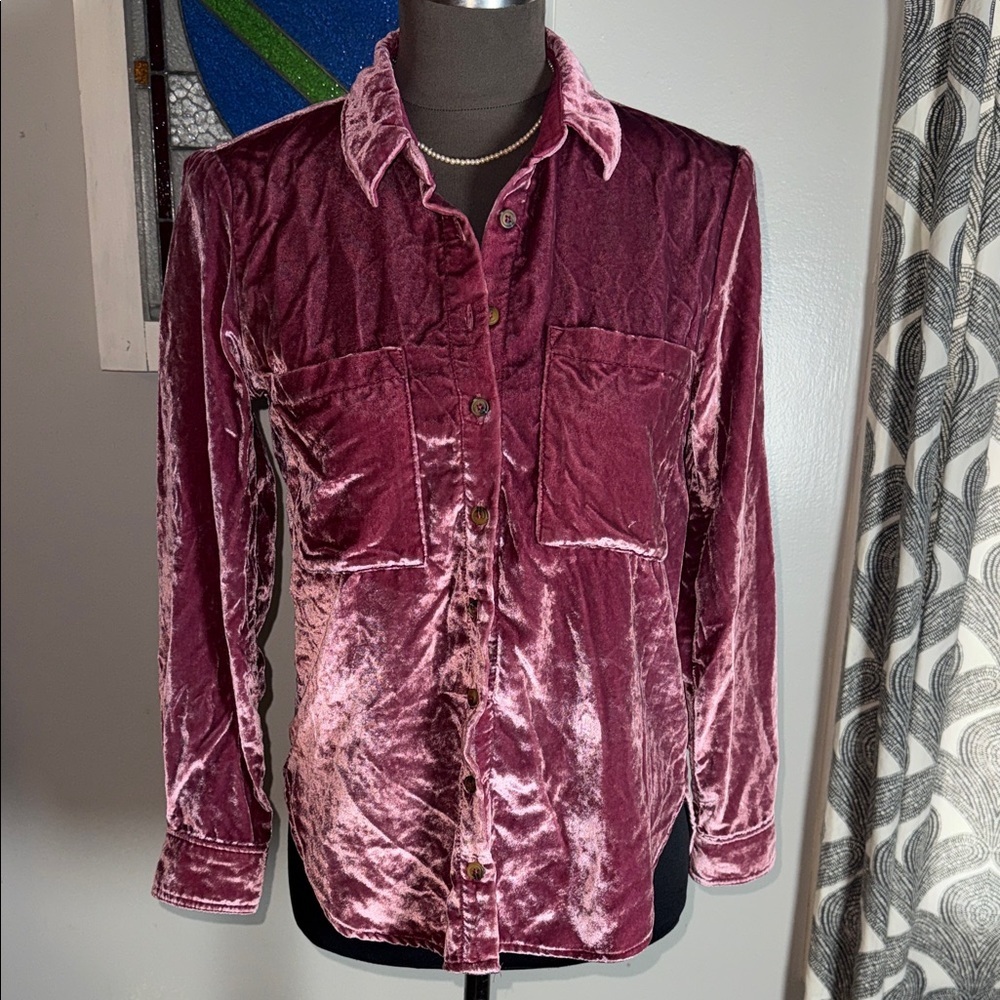 Anthropologie Pilcro Hadley Relaxed Velvet Buttondown Shirt SZ XSP